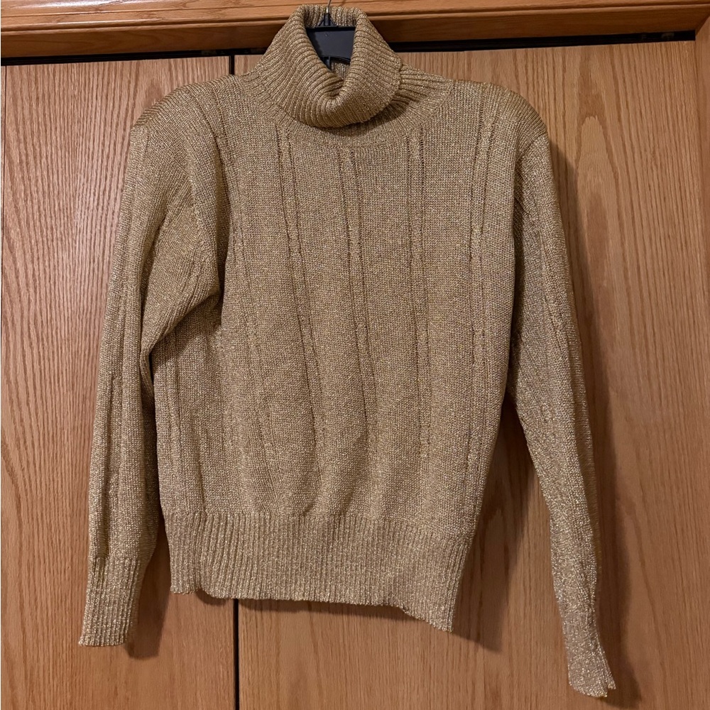 Evan Picone Metallic Gold Turtleneck Sweater Vintage